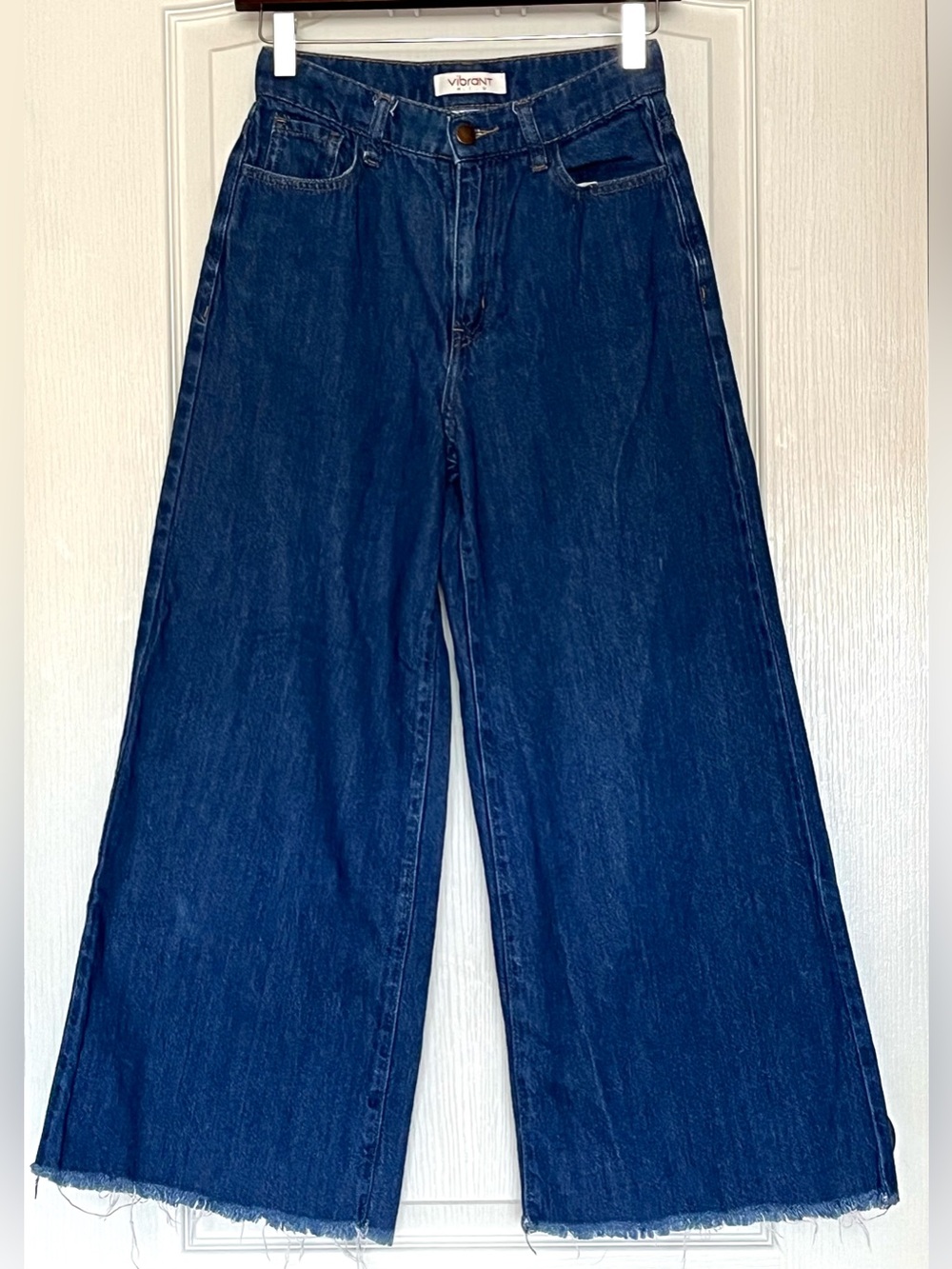 Vibrant M.I.U. Bella Fall Indigo Wide Leg High Rise Jeans Size 1 W24 Raw Hem